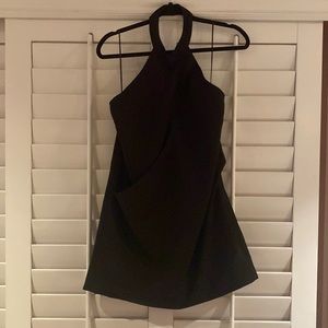 Black halter neck dress with open back